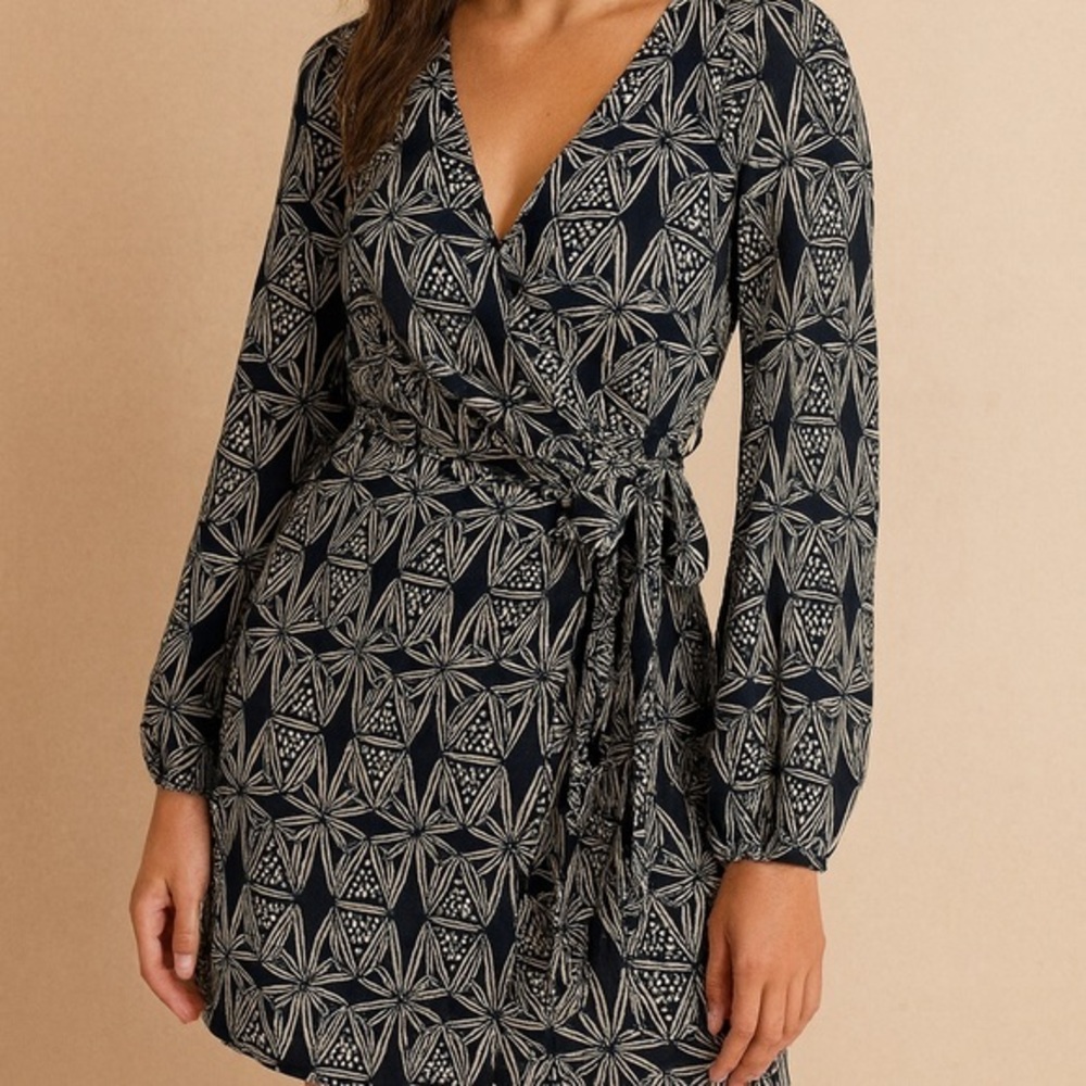 Anthropologie black printed cover up wrap dress NWT